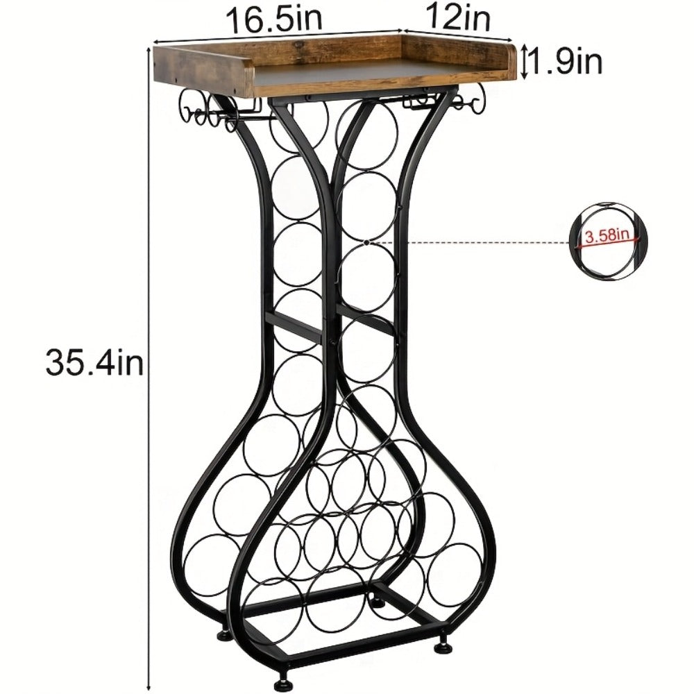 Freestanding Wine Rack Floor 14 Bottles Mini Bar Table Stand Liquor Cabinet with Glass for Home Cooking, Dining and Outdoor Meals