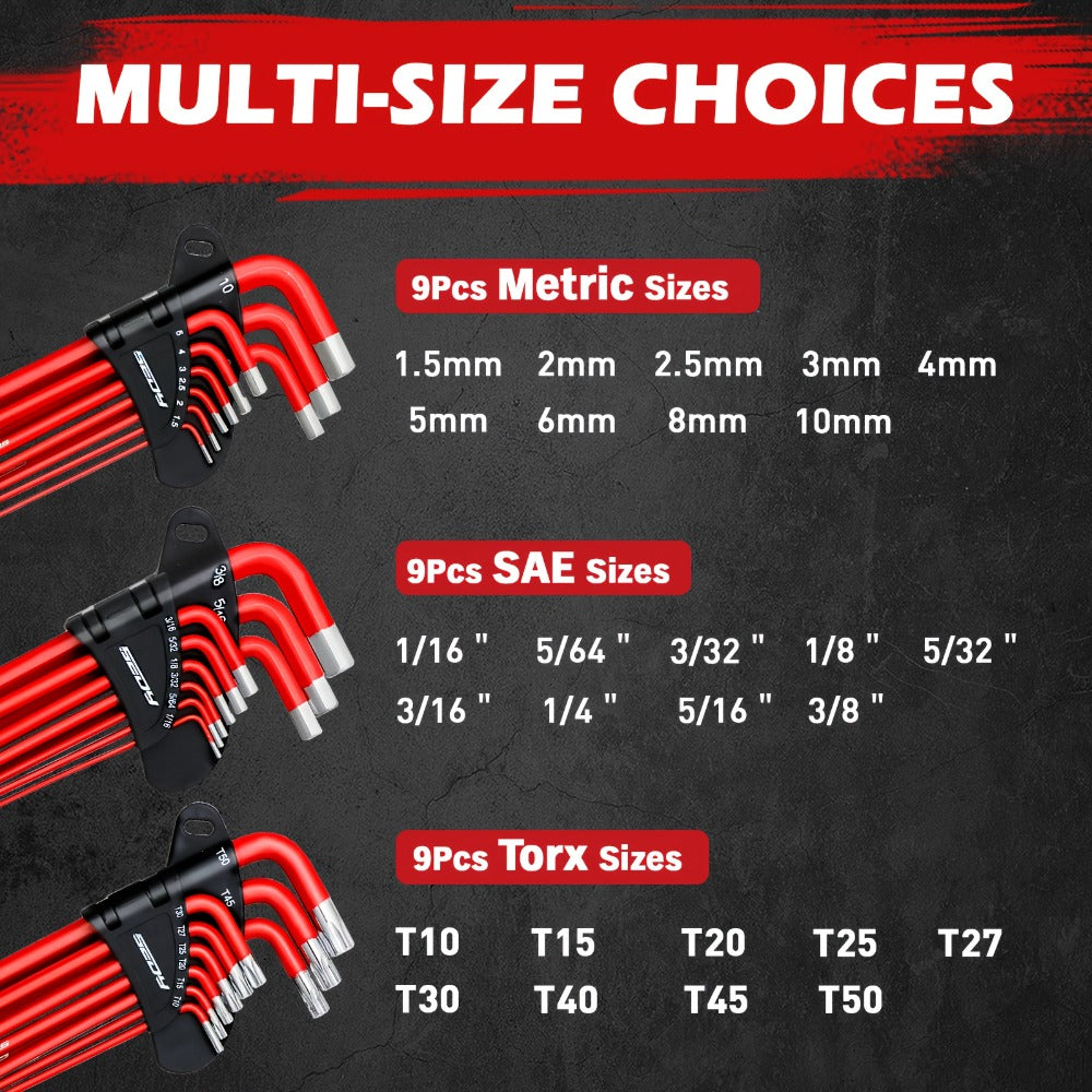 Hex Key & Torx Wrench Set 30-Piece – Long Arm Ball End Allen Wrenches with T-Handle & Extension Bar | SAE