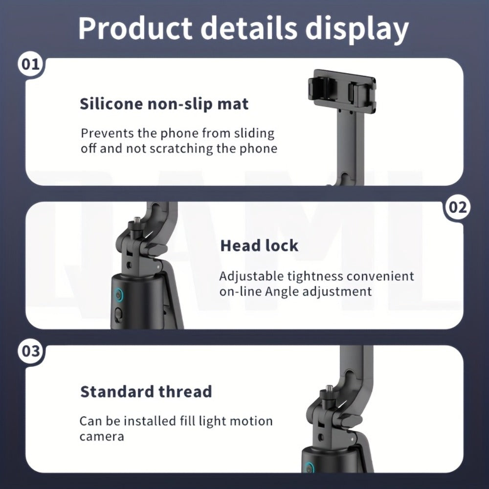 Q13 Tracking Selfie Stick Tripod with 180cm Pole, Fold-Out Base, Remote and 1/4-Inch Mount