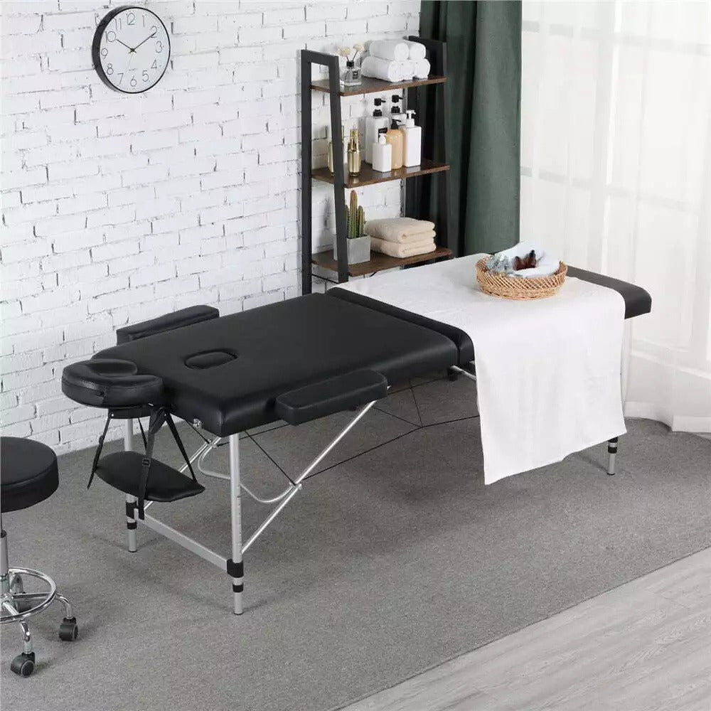 Portable Massage Table Foldable Aluminum Spa Bed, 3-Fold Adjustable Height 24" Wide Padded Treatment Bed