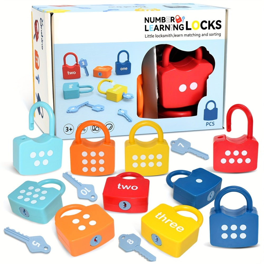 Preschool Math Lock and Key Counting Toy 10 Sets – Number Recognition Manipulative for Kids Ages 3-5, Color-Coded Kindergarten Math