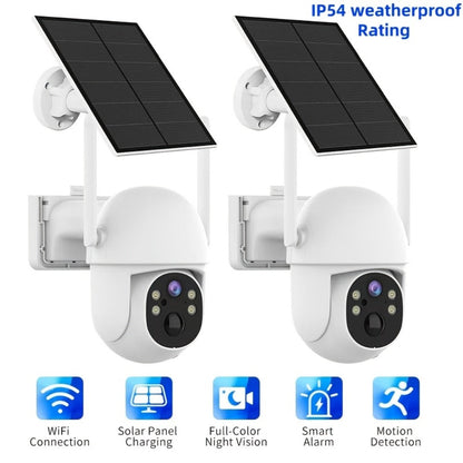 White Solar WiFi Security Camera Set with Two- or Four-Camera Options, Pan-Tilt View and Full-Color Night Vision