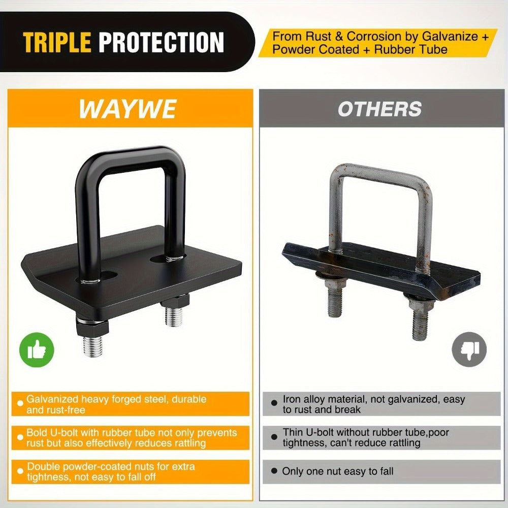 Trailer Hitch Tightener Anti Rattle Stabilizer 2 Inch Heavy Duty Steel U-Bolt with Rubber Cover Hitch Mount Wobble Eliminator for 2"