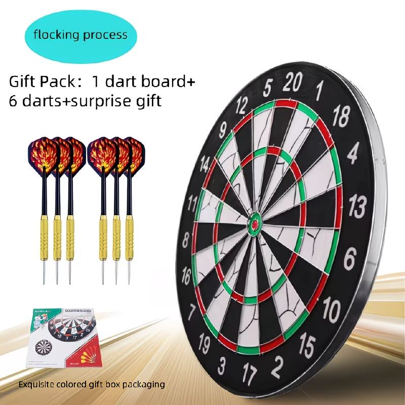 17-Inch Double-Sided Flocked Dartboard Set with Six Steel-Tip Darts, Hanging Hook and Two Target Designs
