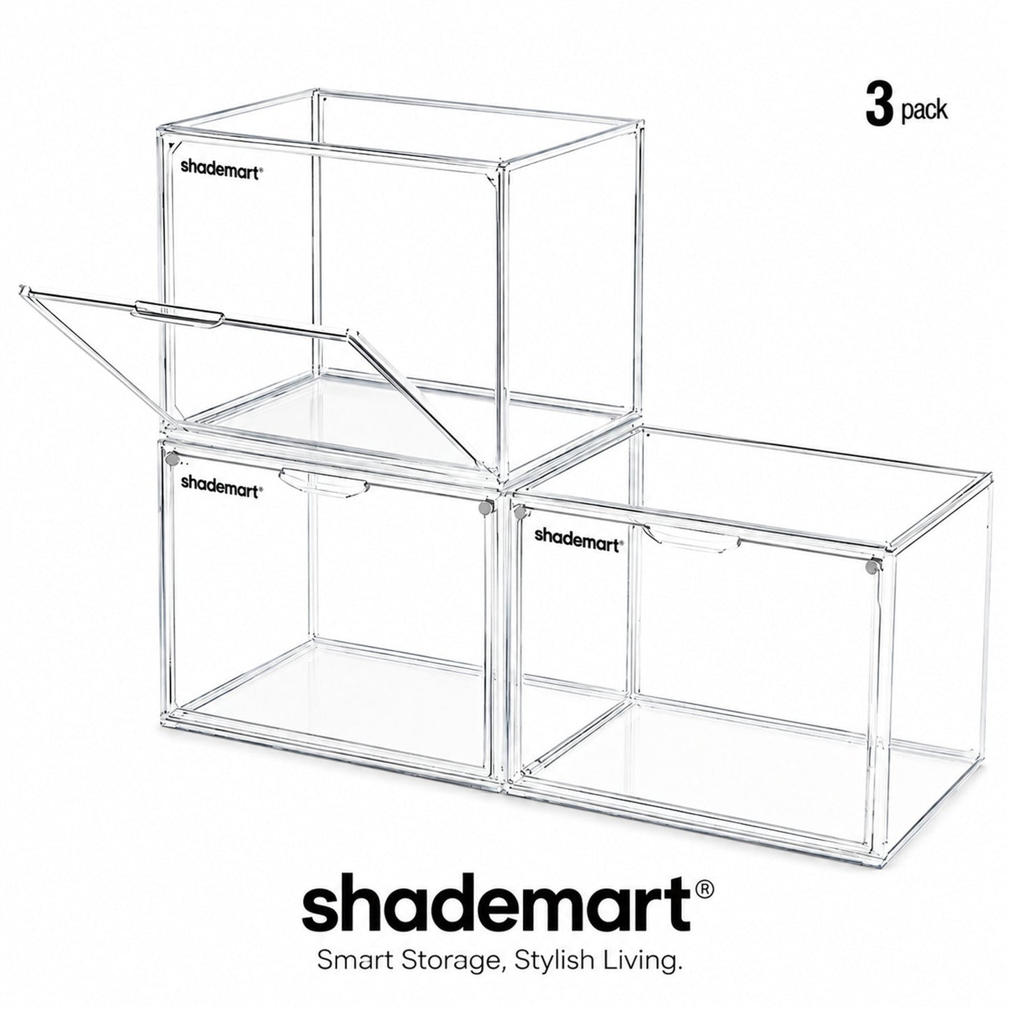 Clear Display Case Set of 3, Dustproof Transparent Storage Box Organizer for Collectibles, Car Models