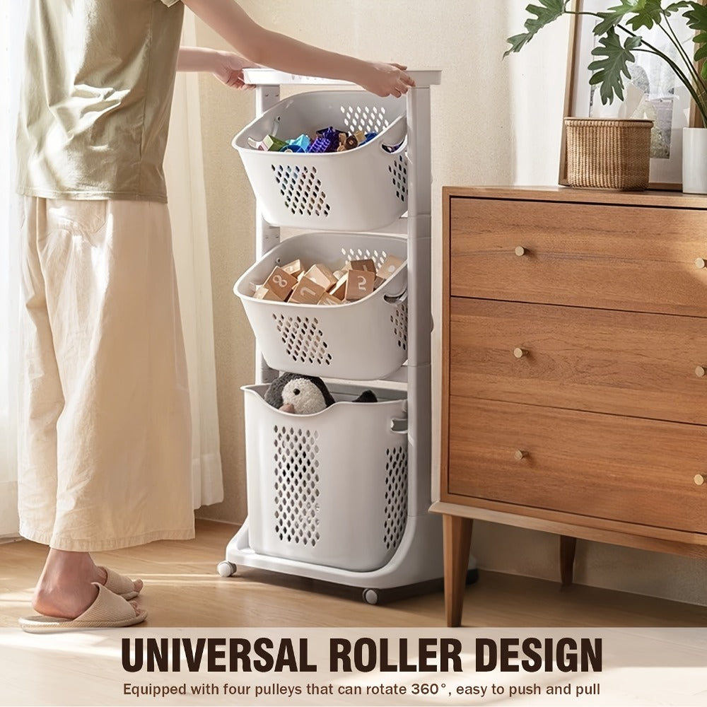 Rolling Laundry Hamper Cart with Wheels Multi-Tier | Large Capacity Laundry Basket with Removable Baskets | Wheeled Laundry Organizer