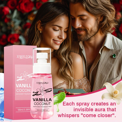 Coconut Vanilla Fragrance Mist Hair & Body Spray – Alcohol-Free with Vitamin E, Argan Oil & Glycerin, Moisturizing Long-Lasting Tropical