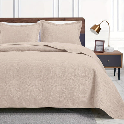Quilt Set 3 Piece Lightweight Microfiber Bedspread with Pillow Shams – Coin Pattern Coverlet All Season Soft Bed Quilt Full Queen King