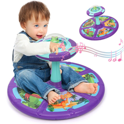Dinosaur Spin Seat Toy for Toddlers 18 Months+, 360° Sit and Spin with Music, Indoor Interactive Sensory Balance Toy