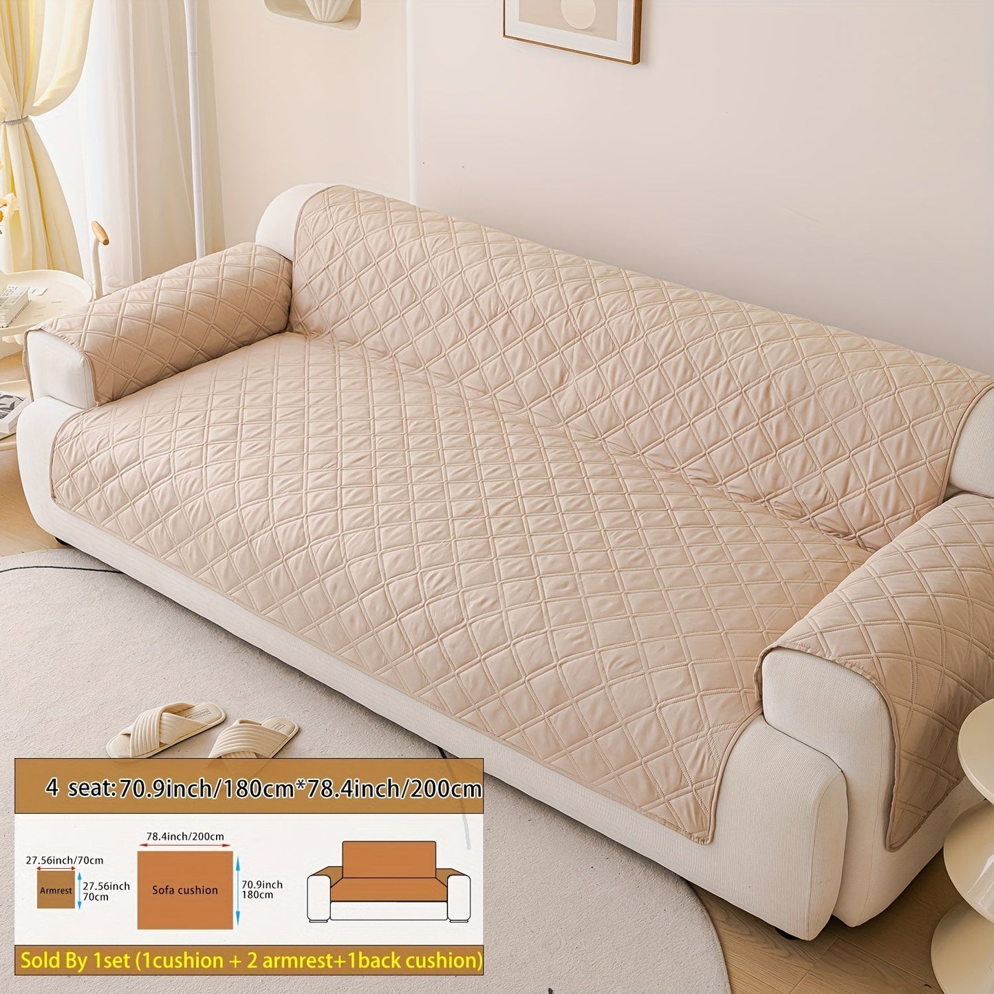 Sofa Cover Three-Piece Soundwave Embossed Set with Sofa Panel, Two Armrest Covers and Backing Mat