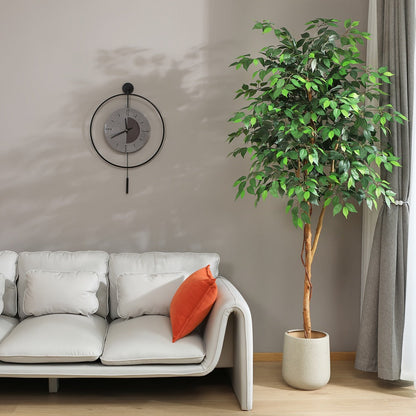 Artificial Ficus Tree with Braided Trunk, Full Green Canopy, Black Pot and 4, 5 or 6 ft Height Options