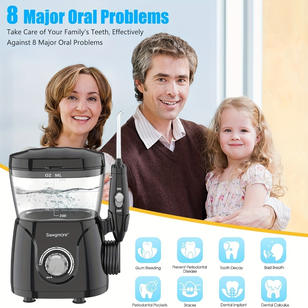 Water Flosser for Teeth & Braces 600ml Large Tank – 10 Adjustable Pressure Levels 8 Nozzles IPX4 Waterproof Professional Oral Irrigator