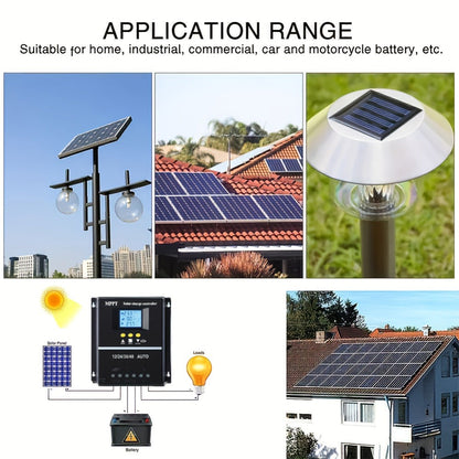 100A MPPT Solar Charge Controller with LCD Display Auto Tracking for 12V 24V 36V 48V Systems Lead-Acid Lithium LiFePO4 Batteries Off-Grid