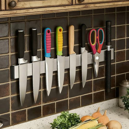 Magnetic Knife Holder Wall Mounted, Stainless Steel Punch-Free Knife Strip Rack for Kitchen, Holds Chef Knife Santoku Bread Knife