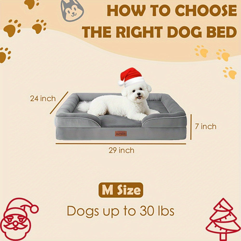 Orthopedic Dog Bed with Removable Washable Cover – High-Density Foam Dog Sofa Couch Bed, 4-Sided Bolster, Nonskid Bottom