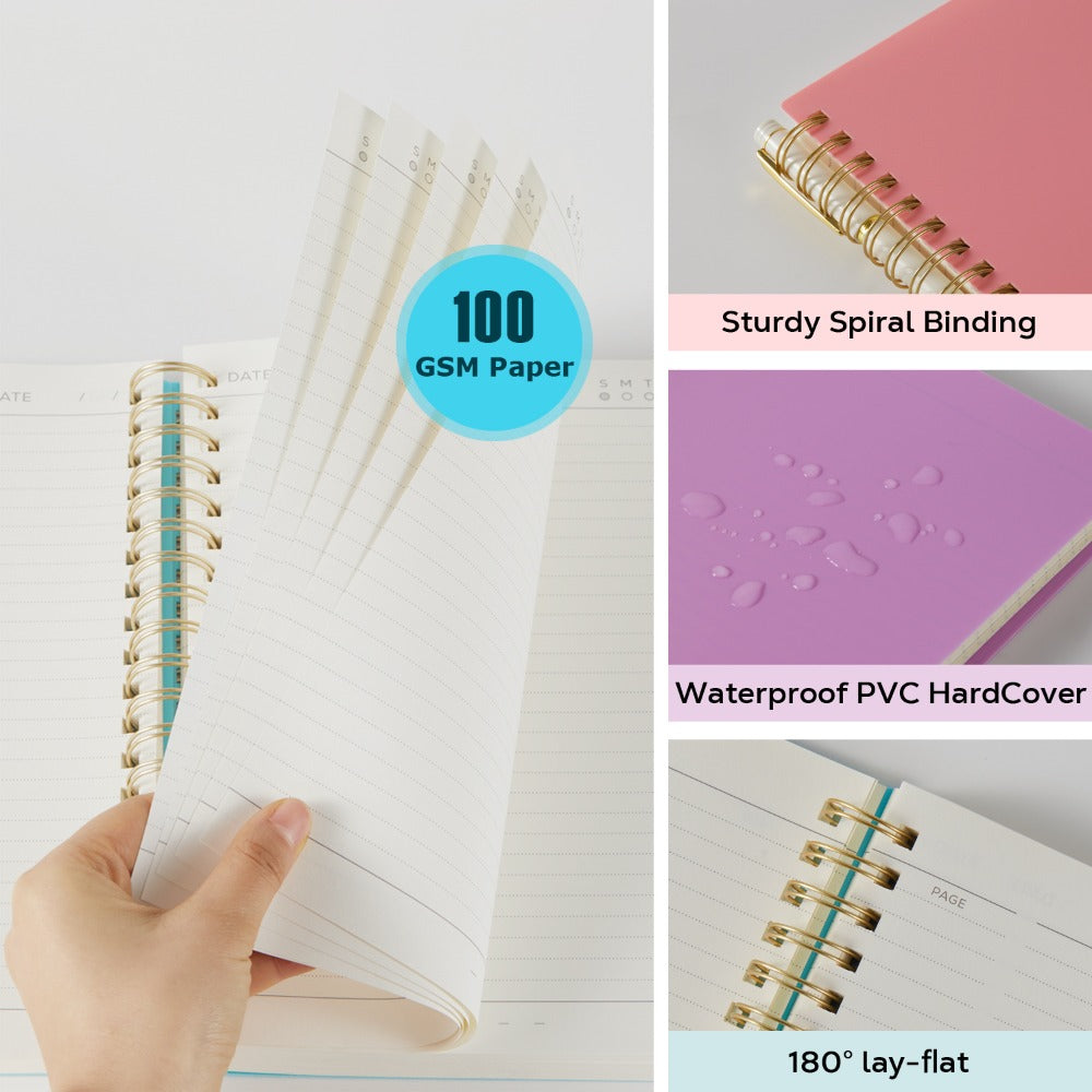 Hardcover Spiral Notebook A5 Lined Journal 300 Pages 100GSM Thick Paper PVC Waterproof Cover College Ruled Note Pad for Women Men Office