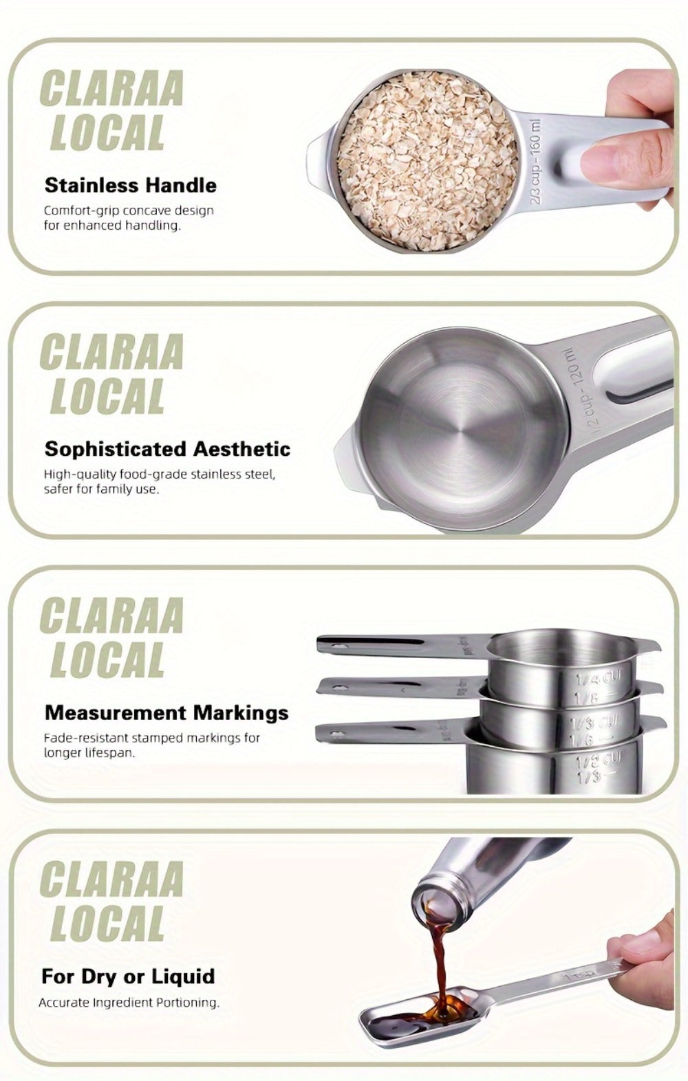Measuring Cups and Spoons Set Stainless Steel 13-Piece 20-Piece with Leveler Baking for Home Cooking, Dining and Outdoor Meals