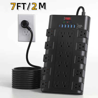 Surge Protector Power Strip 28-in-1, 22 AC Outlets 1875W 15A, 5 USB-A 1 USB-C Ports, Flat Plug Wall Mount