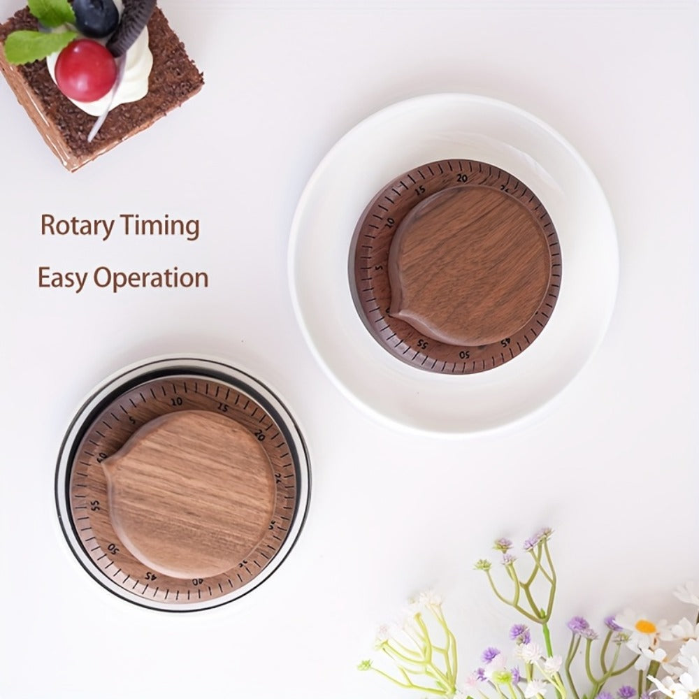 Mechanical Kitchen Timer with Loud Alarm – Black Walnut Wood Cooking Timer, 100% Battery-Free Desktop Timer for Cooking