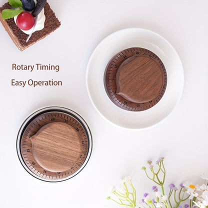 Mechanical Kitchen Timer with Loud Alarm – Black Walnut Wood Cooking Timer, 100% Battery-Free Desktop Timer for Cooking