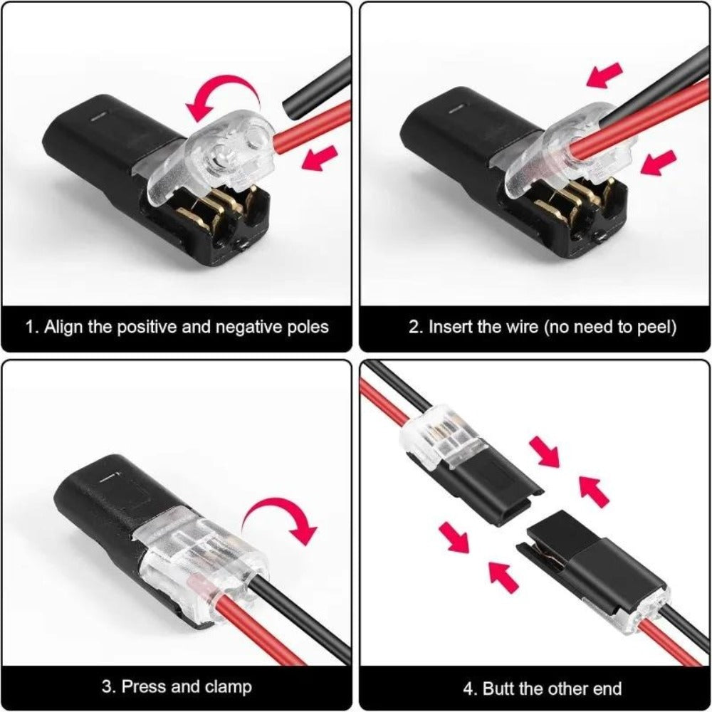152Pcs LED Wire Connectors 2-Pin Quick-Connect Latches, Low-Voltage Plug-and-Play Cable Connectors Up to 36V