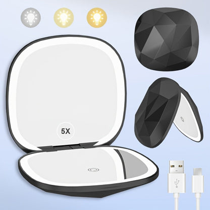 LED Makeup Mirror with 5X Magnification & 3 Color Lights – Dual Sided 1X 5X Lighted Vanity Mirror, Portable Compact Travel Mirror for Women