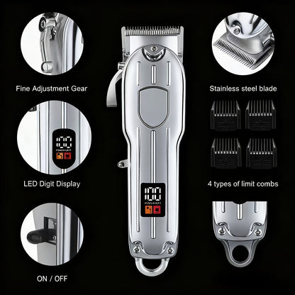 Professional Electric Hair Clipper Set for Men – 5-Speed LED Display Rechargeable Beard Trimmer & Hair Carving Kit