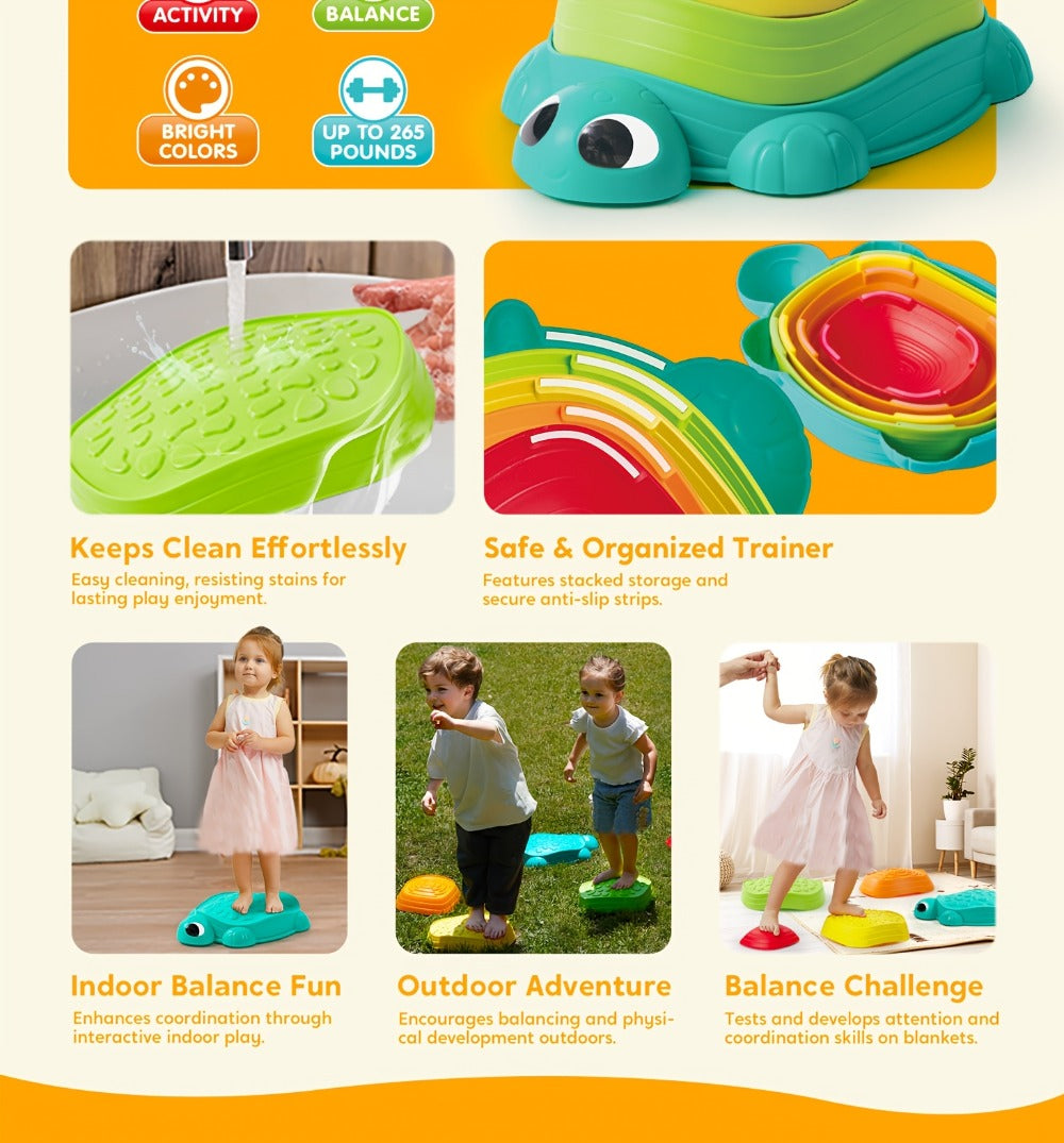 Kids Turtle Balance Stepping Stones 5pcs, Obstacle Course Coordination Game Toy, Up to, PP Material