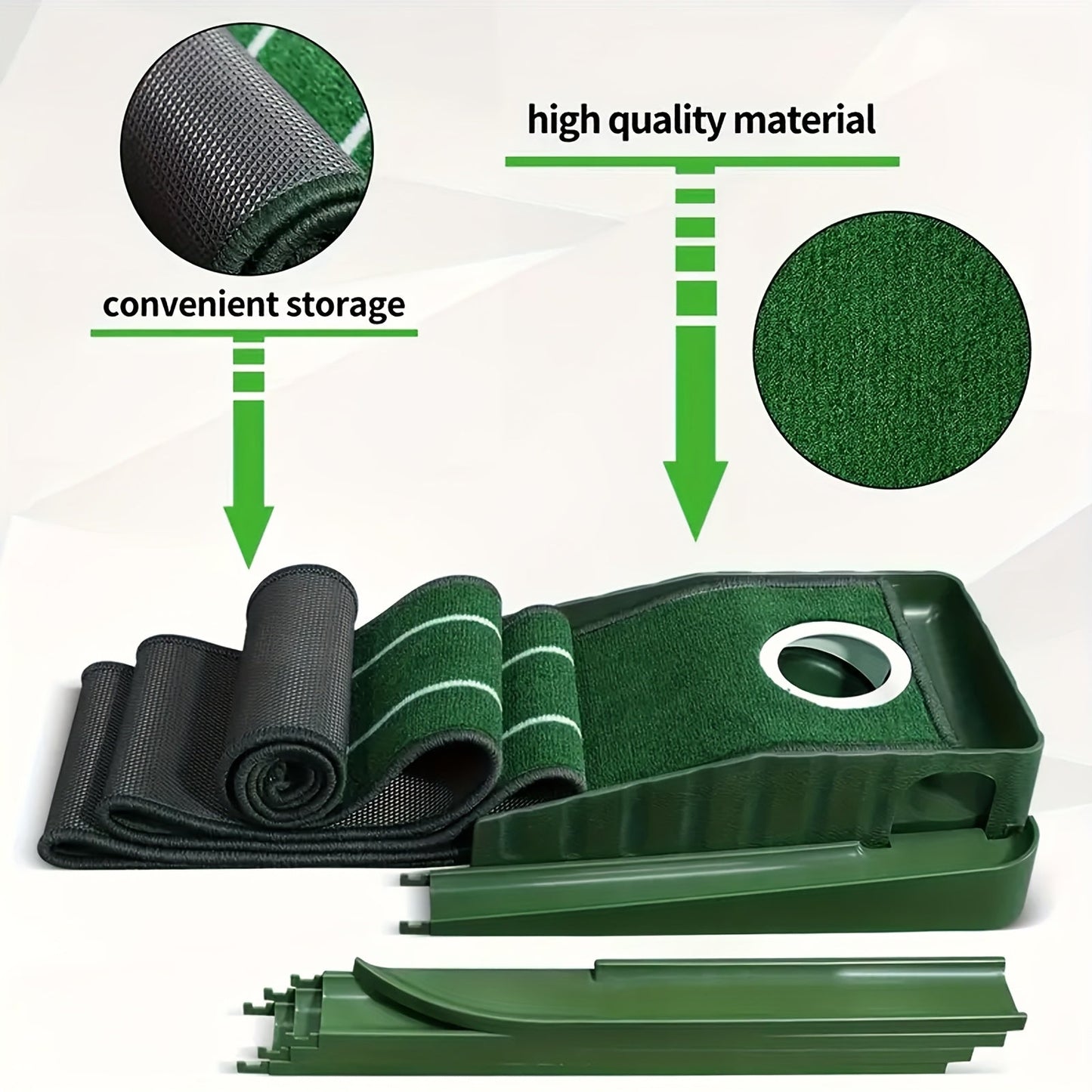 Indoor Golf Putting Mat with Gravity Ball Return, Alignment Guides, Folding Base and Post-Hole Collector