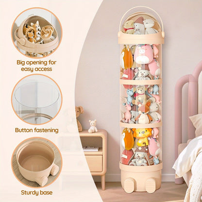 Stackable Round Stuffed Animal Storage Box with Lid for Entryways, Bedrooms and Living Spaces