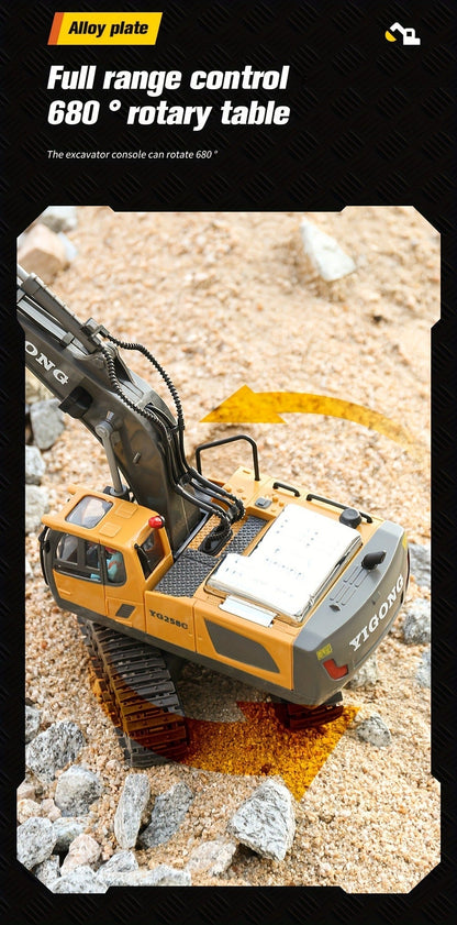 RC Bulldozer 1:24 Scale Alloy with 680° Rotation & Working Arm, 2.4GHz Remote Control Construction Vehicle for Kids