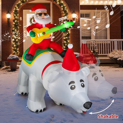 Christmas Inflatable Decoration with LED & Music, Head-Shaking Santa Claus on Polar Bear or Snowman