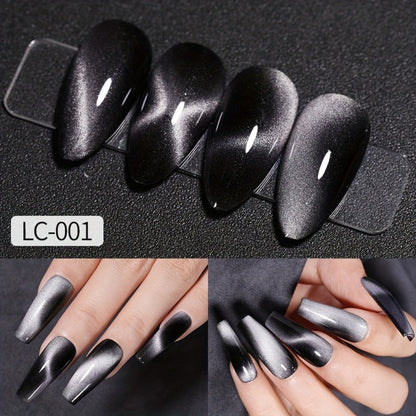 Gel Nail Polish 8-Piece Aurora Magnetic Cat-Eye Set with Black-Crystal Glitter and 3D Light-Shifting Finish for UV/LED Cure