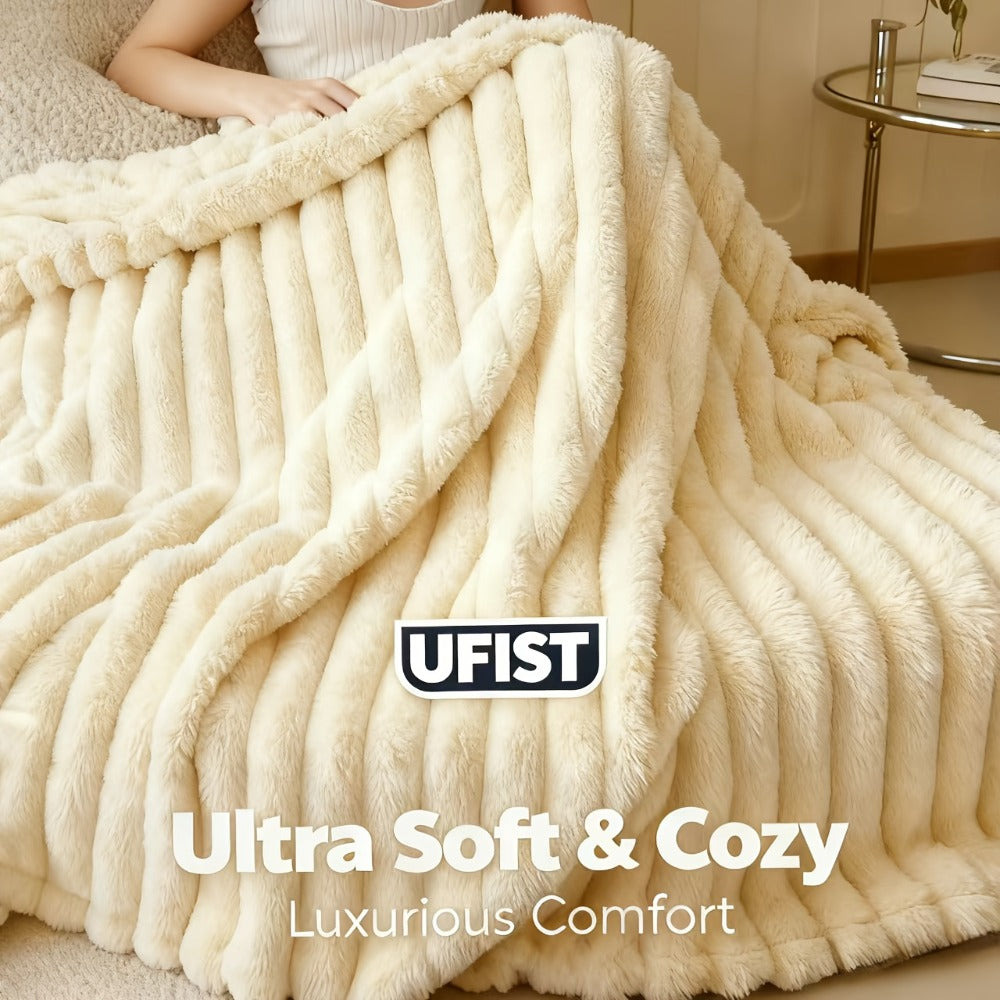 Plush Knit Faux Fur Blanket in Space Gray, Creamy White or Pink with Two Large Metric Size Options