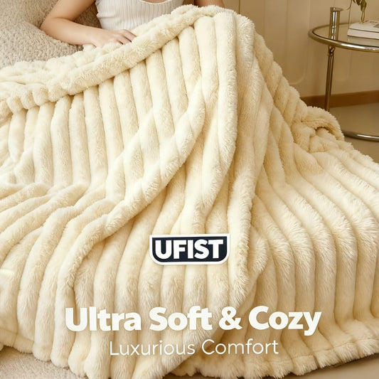 Plush Knit Faux Fur Blanket in Space Gray, Creamy White or Pink with Two Large Metric Size Options