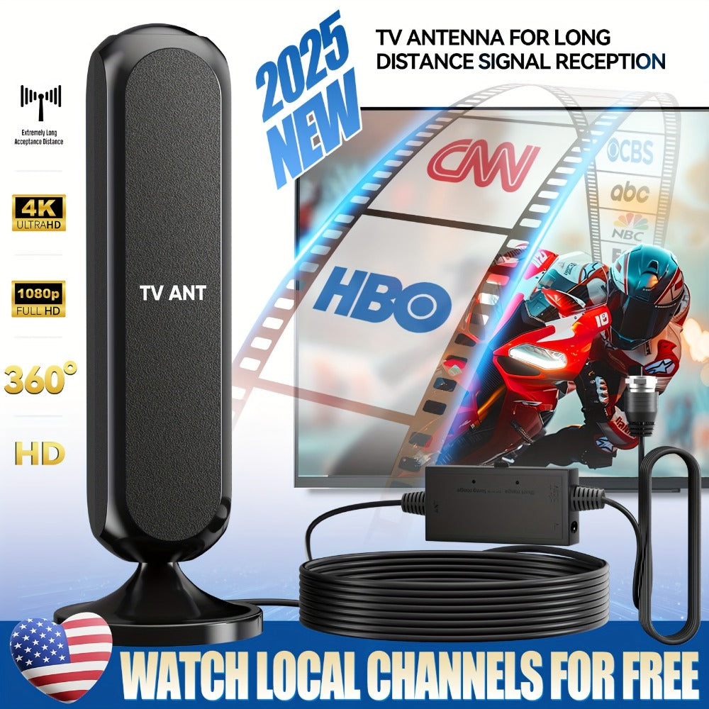 TV Antenna with Vertical Flat Panel, 16-Foot Coaxial Cable, USB-Powered Amplifier and Indoor Stand