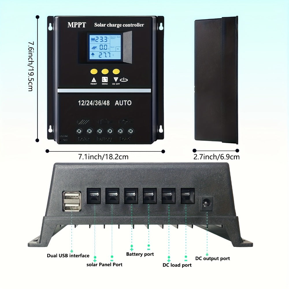 100A MPPT Solar Charge Controller with LCD Display Auto Tracking for 12V 24V 36V 48V Systems Lead-Acid Lithium LiFePO4 Batteries Off-Grid
