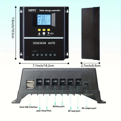100A MPPT Solar Charge Controller with LCD Display Auto Tracking for 12V 24V 36V 48V Systems Lead-Acid Lithium LiFePO4 Batteries Off-Grid
