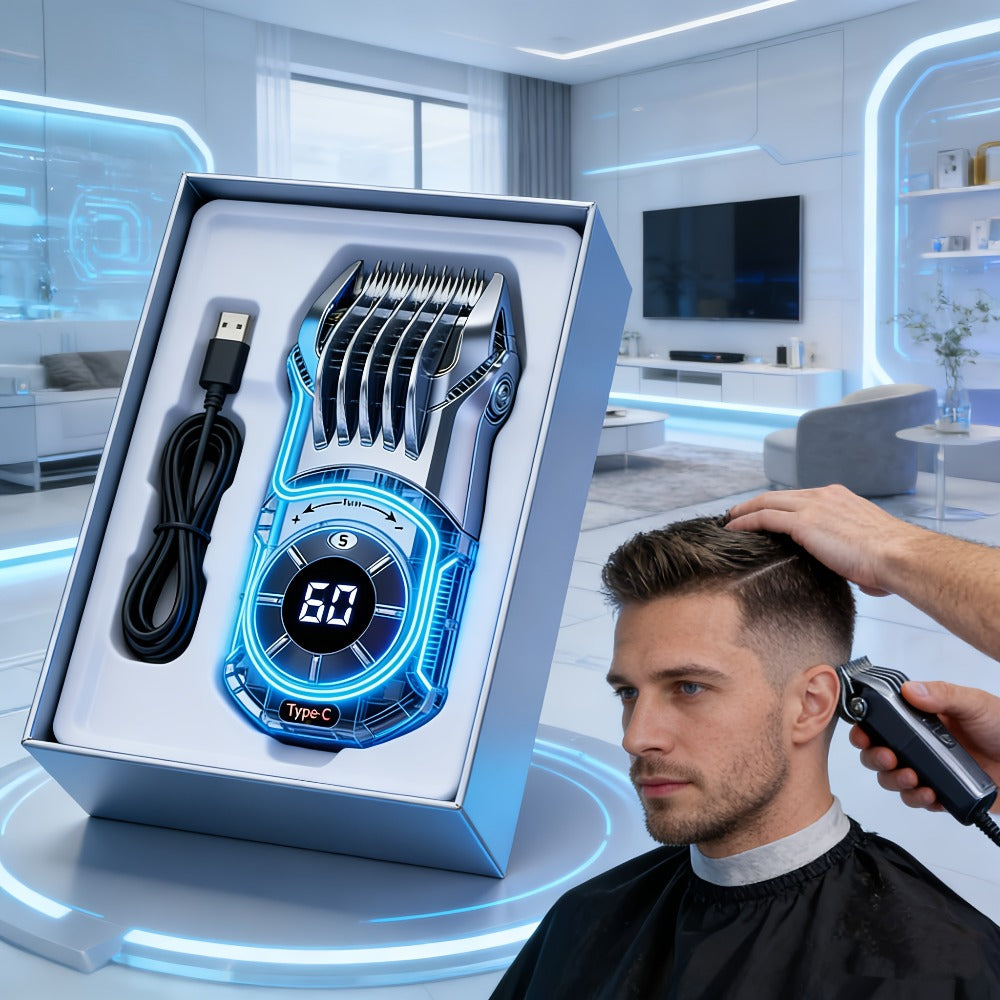 Professional Electric Hair Clipper Set for Men – 5-Speed LED Display Rechargeable Beard Trimmer & Hair Carving Kit