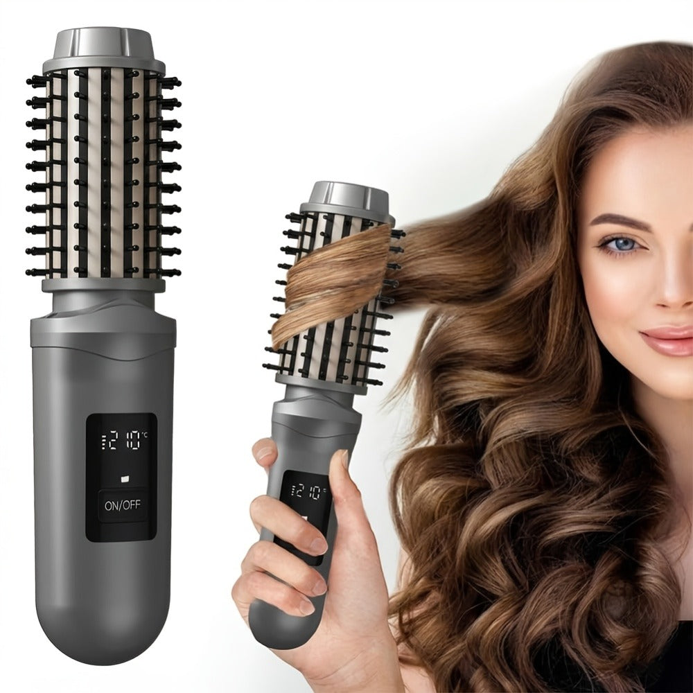 Cordless Hair Curler Brush 2-in-1 Straightener – Rechargeable Wireless Auto Curling Iron, for Home, Travel and Salon Hair Styling