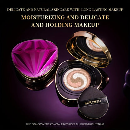 Air Cushion BB Cream Foundation Moisturizing Medium Coverage Dewy Finish with Plant Squalane Glycerin Tri-Color Adaptive Blends All Skin