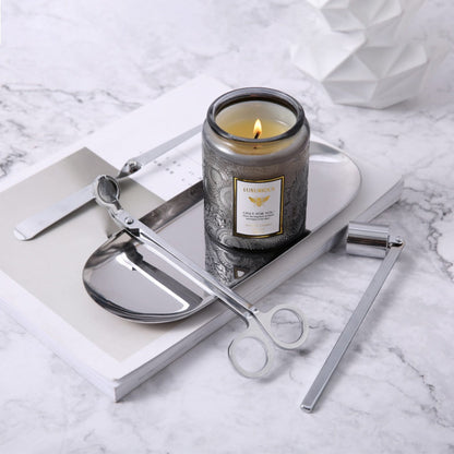 Single-Wick Relief Glass Jar Candle with Seven Scent Labels, Crystal-Style Detail and Boxed Presentation