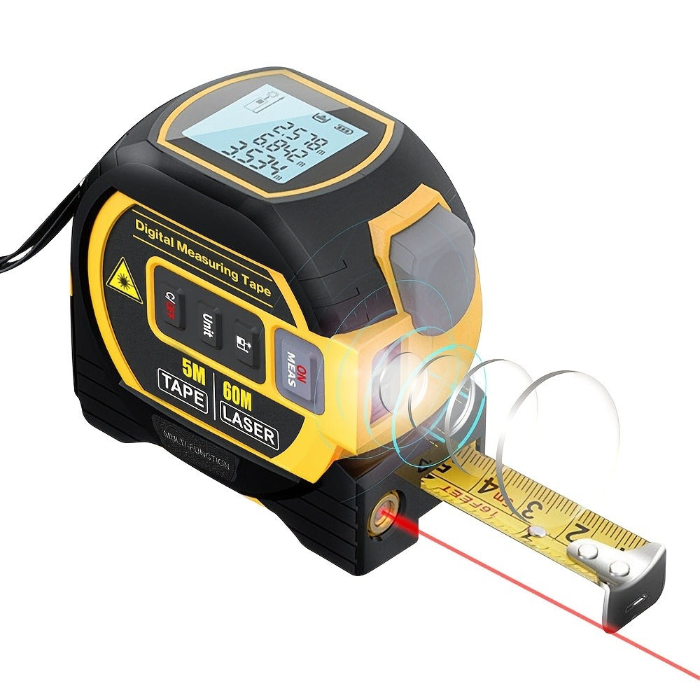 Laser Distance Meter 3-in-1 60M Laser Rangefinder with 5M Tape Measure Laser Cross Line Area for Entryways, Bedrooms and Living Spaces