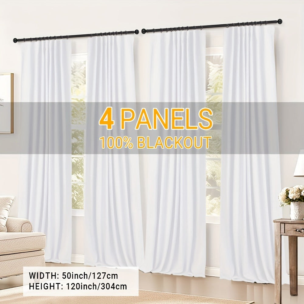 100% Blackout Curtains 4 Panels Faux Linen Textured Thermal Insulated Drapes – Room Darkening Window Curtains for Living Room Bedroom