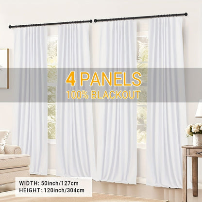 100% Blackout Curtains 4 Panels Faux Linen Textured Thermal Insulated Drapes – Room Darkening Window Curtains for Living Room Bedroom