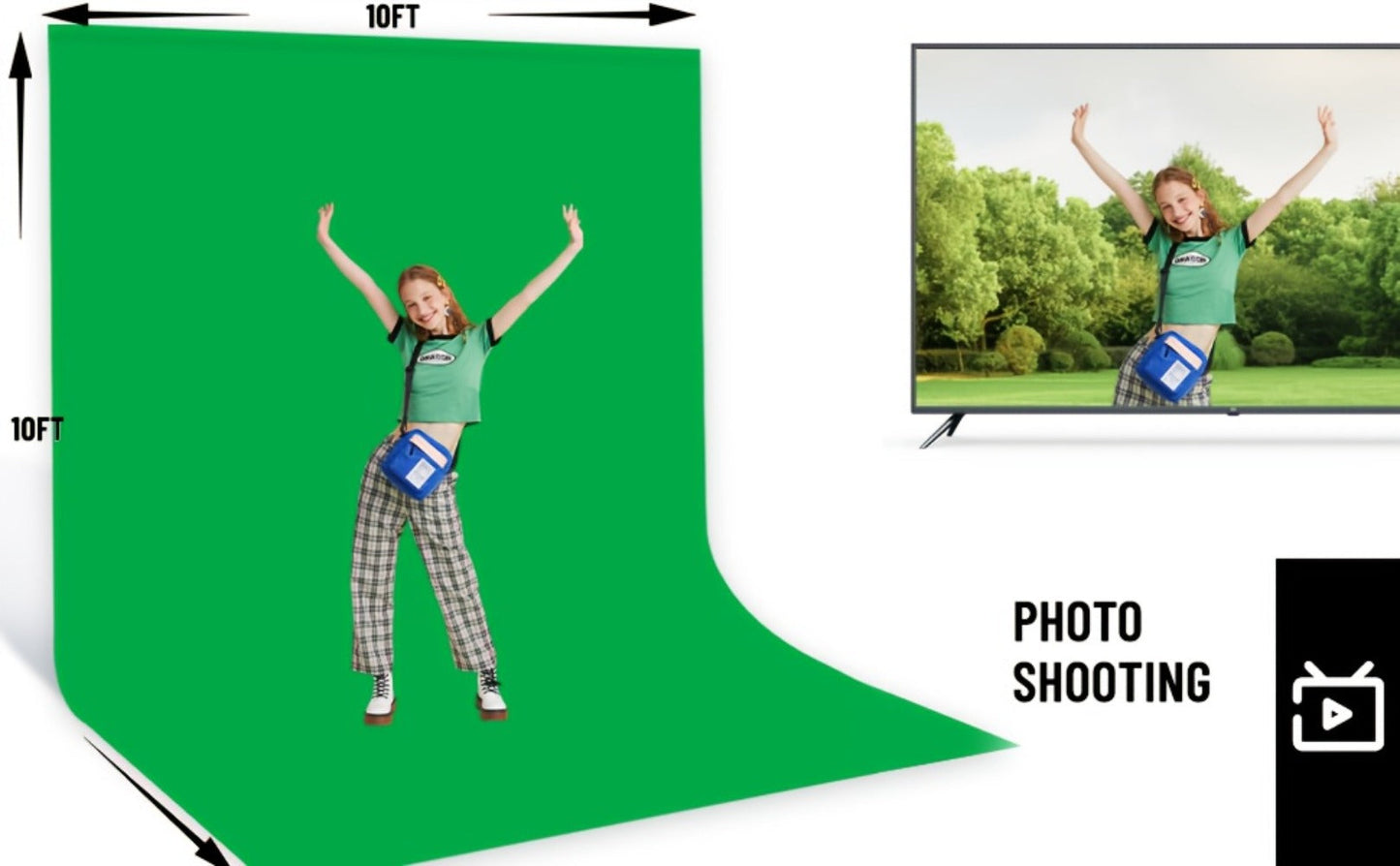 Green Screen Backdrop with Stand Kit 10x10Ft Chroma Key Background 7.5x10Ft Portable Stand with Carrying Bag 4 Clamps for Photoshoot