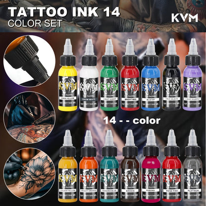 Tattoo Ink 7- or 14-Color Set with 1oz 30ml Bottles and Three Palette Configurations with Item-Specific Color, Capacity and Bottle Choices