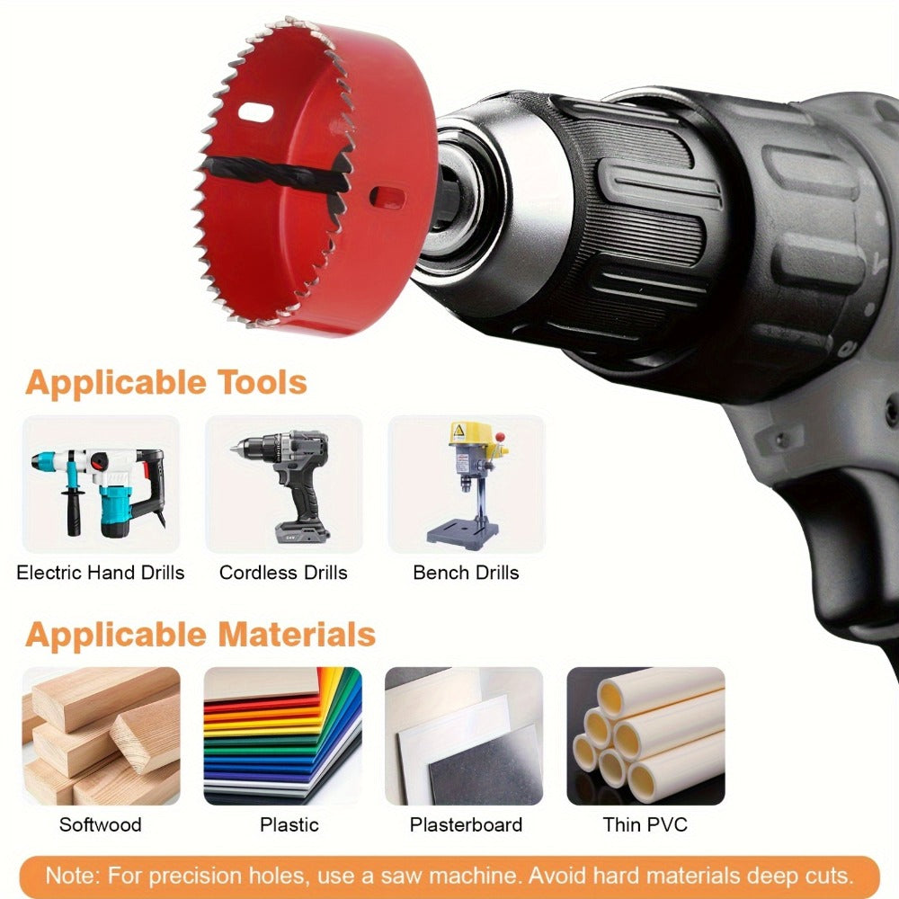 Carbon Steel Hole Saw Kit Multi-Size with Mandrels & Hex Key, Quick-Change Hole Cutter Set for Wood PVC Drywall Cornhole Board & Metal
