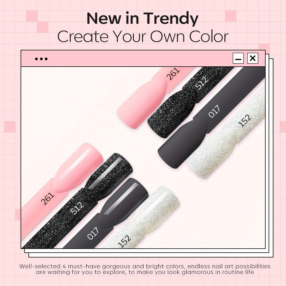 Dip Powder Nail Kit with YANYILIKE Label, Four Pink Black Glitter Gray Pearl Powders and Three 10ml Liquids