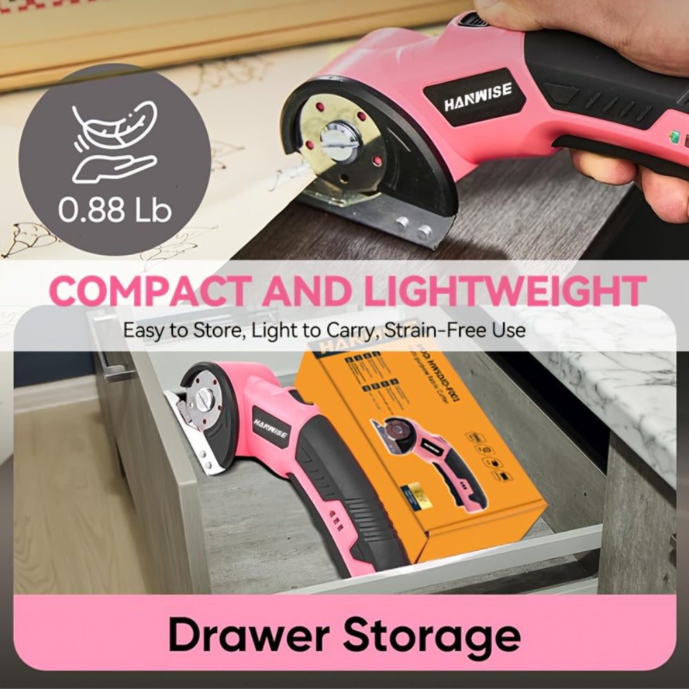 Electric Scissors Cordless 4.2V Rotary Cutter with 2000mAh Battery, 10000 RPM, Safety Lock, LED Light